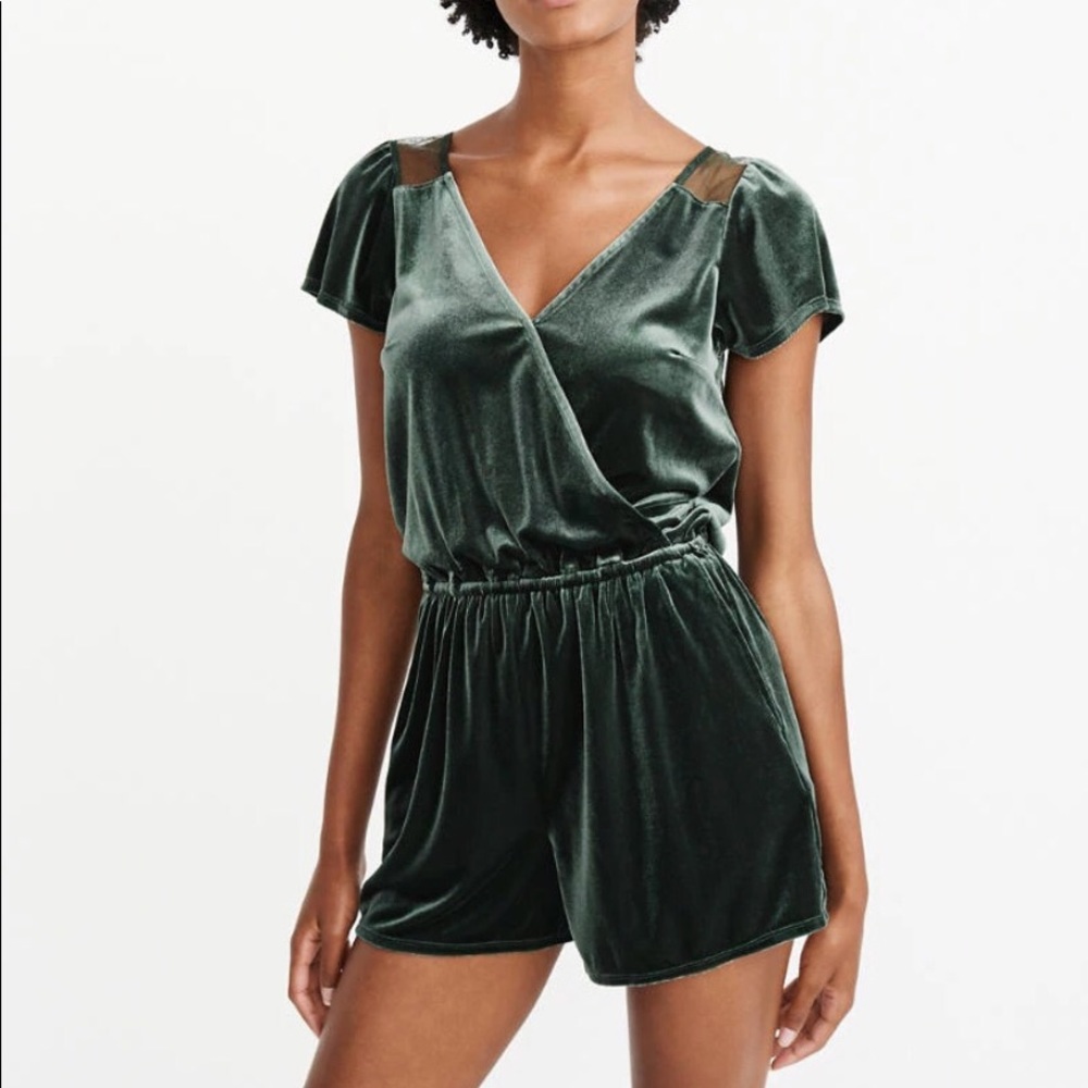 Abercrombie Green Velvet Wrap-Front Romper
